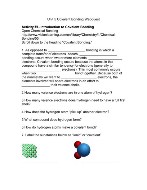 chemical bonding webquest worksheet answer key
